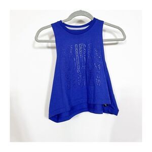Adidas Crop Top Tank Sleeveless Blue Logo Womens Size Large Go To Performance Te